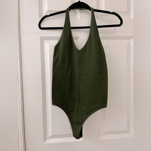 Halter v-neck ribbed bodysuit